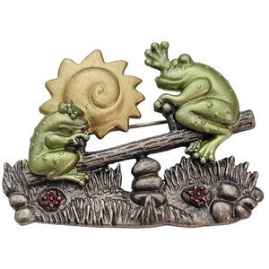 DD Darling Dash Dominic Avellino Green Frogs On See Saw Brooch Pin, Signed E954